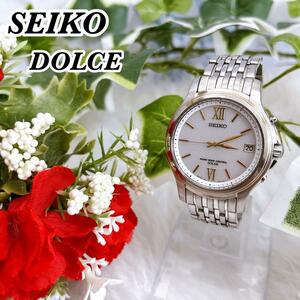 送料無料　SEIKO セイコー　ドルチェ　 電波ソーラー　デイト　チタン　メンズ　レディース　腕時計 稼動品　7B22-0AR0