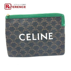 CELINE セリーヌ トリオンフ ロゴ ポーチ クラッチバッグ レザー ブラウン メンズ【中古】