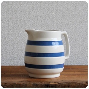 イギリス アンティーク CHEF WARE 陶器ミルクジャグ/コーニッシュウェア/食器【定番ブルー＆ホワイトのボーダー柄】Y-180
