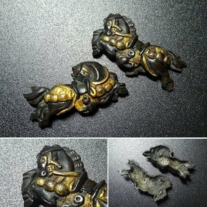 秀逸 刀装具 馬図目貫 無銘 赤銅地 容彫 金色絵 侍 SAMURAI TSH26 【検鐔鍔縁頭小柄笄