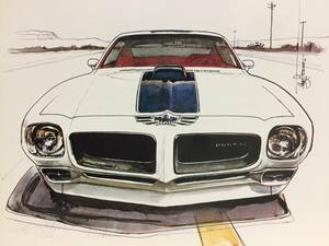 【正規品 絶版】Bowイラスト ポストカード ポンテアック ファイヤーバード トランザム カーマガジン Pontiac Firebird Trans-Am 455HO 絵