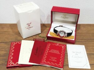 178★Cartier カルティエ マスト コリゼ 腕時計 レディース クォーツ 925 シルバー ブルー 青 レザー 箱付