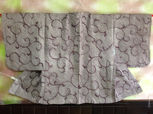 中古品 正絹袷羽織(74) 古代紫の総絞り 唐草模様 リメイク050708