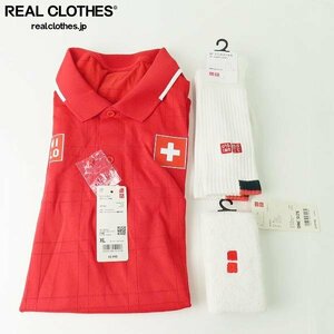 【未使用】UNIQLO/ユニクロ テニスウェア ポロシャツ リストバンド ソックス 3点セット フェデラーモデル/レッド /060