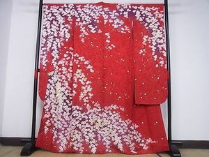 平和屋-こころ店■豪華振袖　刺繍　枝桜文　暈し染め　金通し地　正絹　逸品　AAAE4370Bnp