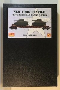 亜鉄社★新品★ホビセンKATO(MicroTrains) 品番98302219、NEW YORK CENTRAL フラットカー(シャーマン戦車積載)、3輌セット