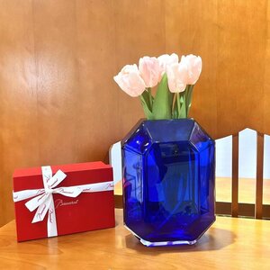 [Baccarat octogone] バカラ クリスタルガラス 花瓶 箱付き　ブルー