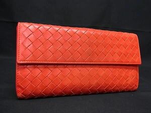 1円 BOTTEGA VENETA ボッテガヴェネタ イントレチャート レザー 二つ折り 長財布 ウォレット 札入れ 小銭入れ カード入れ レッド系 FA5827