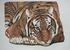 野生動物絵画女流巨匠！ジャッキーマリーヴォーグ「リクライニングタイガー」オフセットリトグラフ,サインありナンバーなし,完売目前