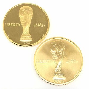 K21.6　FIFAワールドカップ　アメリカ大会記念　1994年　5ドル金貨　2枚まとめ　総重量16.7g【CDAX8050】