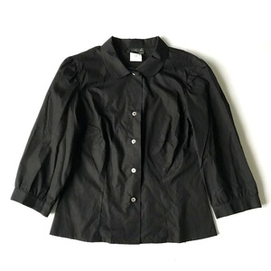 agnes b. アニエスベー 丸襟 パフスリーブ シャツ ブラウス 黒 size:36 日本製 /丸衿 ラウンドカラー 長袖シャツ 七分袖 トップス ベー