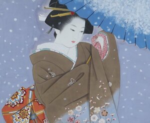 日本画「雪」額装品 1 / 美人画 人物図 作者不明