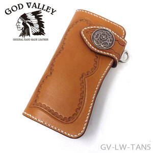 GOD VALLEY　ロングウォレット　バイカーウォレット　長財布　タン　牛革