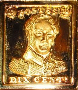6 ベルギー エポレット 切手 肩章 軍服姿のレオポルド1世 10セント ベルギー 国際郵便 限定版 純金張り 24KTゴールド 純銀製 メダル コイン