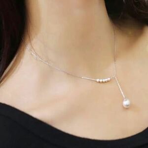 新品　シンプル　パールネックレス　シルバー　模造パール　シンプルネックレス　プチプチ　銀　真珠　プレゼント 送料無料