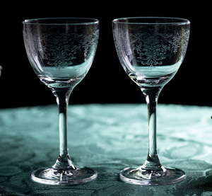 ロナ クリスタル エッチング ゴブレット シャンパン ワイングラス 2脚セット スロバキア 酒 バーグラス ビンテージ