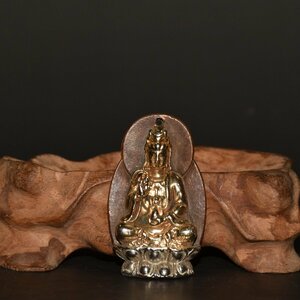 ◆古寳堂◆清 紫銅製 金鍍 觀音ペンダント 根付 裝身具 極細工 古置物 古擺件 中国古美術 時代物 古董品