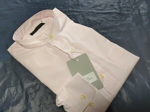 M寸・新品／日本製・無地スタンドカラーシャツ■ライトピンク・シャンブレー