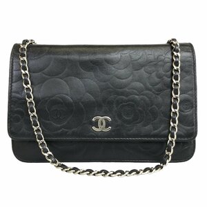 1円～ シャネル CHANEL バッグ ショルダーバッグ チェーンショルダー カメリア レザー ブラック ココマーク 中古