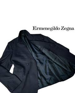 【最高峰ウールシルク】新品同様◆Zegna エルメネジルドゼニア◆ダブル ベーシック 紺ブレ◇通年ウールシルク◇薄手ジャケット サイズM相当