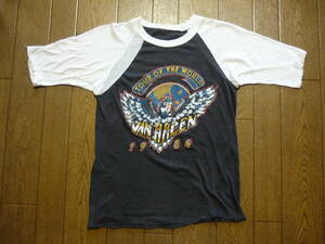 80s　ヴィンテージ　VAN HALEN　ヴァンヘレン　TOUR OF THE WORLD 1984　ベースボールシャツ　Tシャツ　パキ綿　