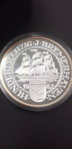 ★ドイツ★BREMERHAVENブレーマーハーフェン港160年記念★5MARK銀貨PROOF★5OUNCE(約155g)★1987年★