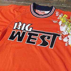 valio スポーツウェア BIG WEST ロゴ Mサイズ 丸首 ライン Tシャツ 背番号 3 ユニホーム 草野球 オレンジ SPORTS WEAR 新古品 