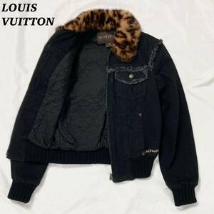 【極美品】 LOUIS VUITTON ルイヴィトン デニムジャケット ミンクファー レオパード モノグラム 36 黒 ブラック レディース