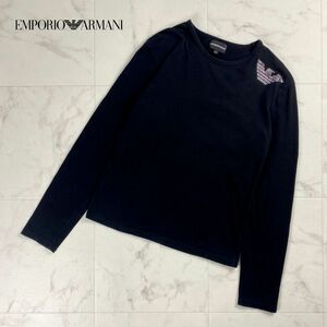 美品 EMPORIO ARMANI エンポリオ アルマーニ ラインストーン ブランドロゴプリント 長袖Tシャツ トップス メンズ 黒 サイズS*OC88