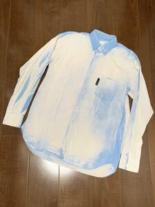 [Comme des Garons shirt] 07SS ブリーチ加工 コットンシャツ フランス製 デカタグ S ホワイト ブルー コムデギャルソンシャツ