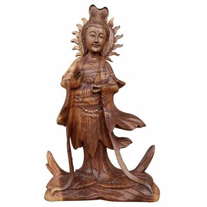 観音菩薩の木彫り彫刻 クァンイン 木製 スワール無垢材 44cm 釈迦 仏像 ブッダの木彫り 観音菩薩像 観音像 Dewi Quan yin 080797