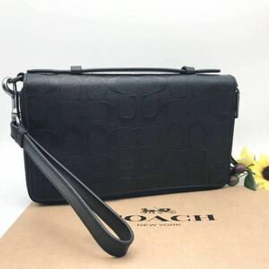 COACH 長財布 ★大人気★ ダブルジップ トラベル オーガナイザー シグネチャー レザー ブラック 67637 QB/BK 新品