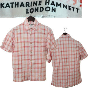 ★【国内正規品 日本製】KATHARINEHAMNETT LONDON キャサリンハムネット ロンドン コットン100%シアサッカー ハーフスリーブ 半袖 シャツ M