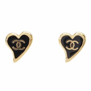 【シャネル】Chanel　A22P ココマーク ハート ピアス イヤリング アクセサリー ゴールド ブラック 【中古】【正規品保証】205818