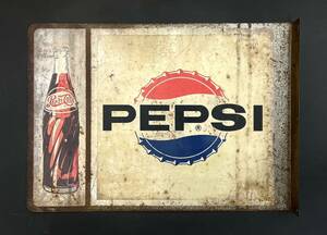 □【希少】 PEPSI COLA ペプシ コーラ 瓶コーラ 両面 ブリキ ホーロー ホーロー看板 昭和 レトロ 広告 現状品 当時物 琺瑯 約40×56cm