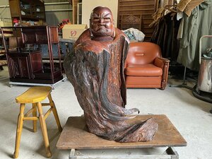 特大！木彫　達磨大師立像　91.5cm　一刀彫　肥松　達磨大師像▼