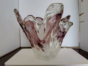 フラワーベース　ガラス 白紫マーブル花瓶　花瓶　花器　置物　昭和レトロ