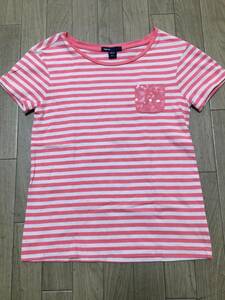 USED☆ GAP ピンク×白ボーダー　スパンコール付き半袖Tシャツ　130㎝　8～9歳