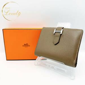 HERMES　エルメス　べアンコンパクト　べアン　ヴォーエプソン　エプソン　財布　二つ折り財布　コンパクトウォレット　エトゥープ