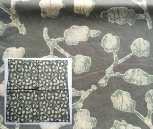 《送込》(228)バンダナ　花枝柄　モスグリーン地　綿100％　インド製　薄い生地　約50㎝角　未使用　個包装での保管　ミスプリ　ハンカチ
