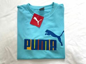 未使用■PUMA プーマ キッズ 半袖シャツ 160 水色 ブルー系 カラフルロゴ Tシャツ スポーツウェア