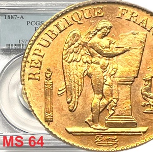 【エンゼル金貨】 1887年 フランス 20フラン 6.45g PCGS MS64 ラッキーエンジェル 天使 アンティークコイン 幸運のお守り