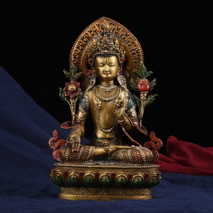 旧蔵 中國 清代 チベット仏教 銅製彩繪 白度母菩薩 仏像 仏教古美術 供養品 細密彫 時代物 置物 中国古美術 TWB08
