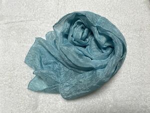 寒暖差対策 草木染め 藍 生葉染め シルク ショール 約60×175cm ストライプ柄 地模様 手染め ブルー 水色 絹 ハンドメイド