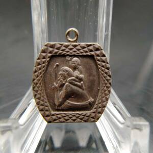 英国 ヴィンテージ シルバー ペンダント コイン チャーム 彫金 男性 子供 St Christopher 聖人 宗教 メダル ① T8
