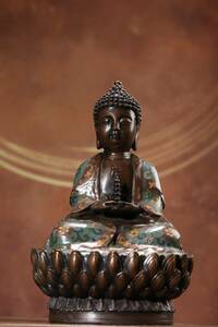 旧蔵 清 乾隆年製 銅製 景泰藍 釈迦摩尼 造像 仏像 巧奪天工 稀少珍品 L0315