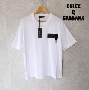 未使用 Dolce&Gabbana ドルチェ＆ガッバーナ サイズ46 半袖 Tシャツ カットソー ロゴパッチ チャーム クルーネック 白 ホワイト