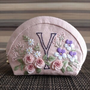 【ハンドメイド】手刺繍 コインケース ミニファスナーポーチ