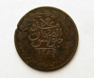 ◆19世紀チュニジア【フサイン朝 ２カルブ銅貨】1869年