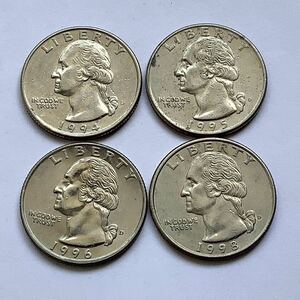 【希少品セール】アメリカ 25セント硬貨 ミントマークD 1994年〜1996年 1998年 各1枚ずつ 4枚まとめて